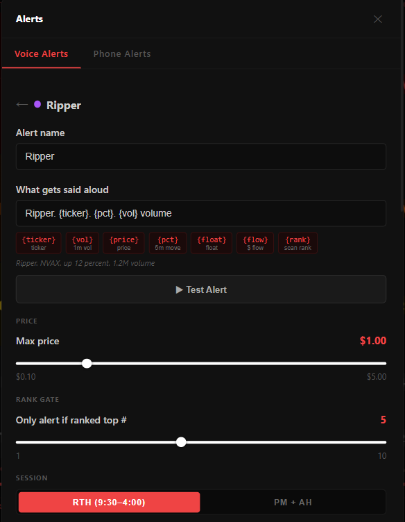 Customizable voice alert editor